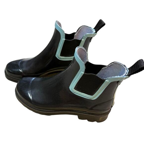 Tamara Henriques short rain boots black with turquoise accent 7.5 - Picture 4 of 9